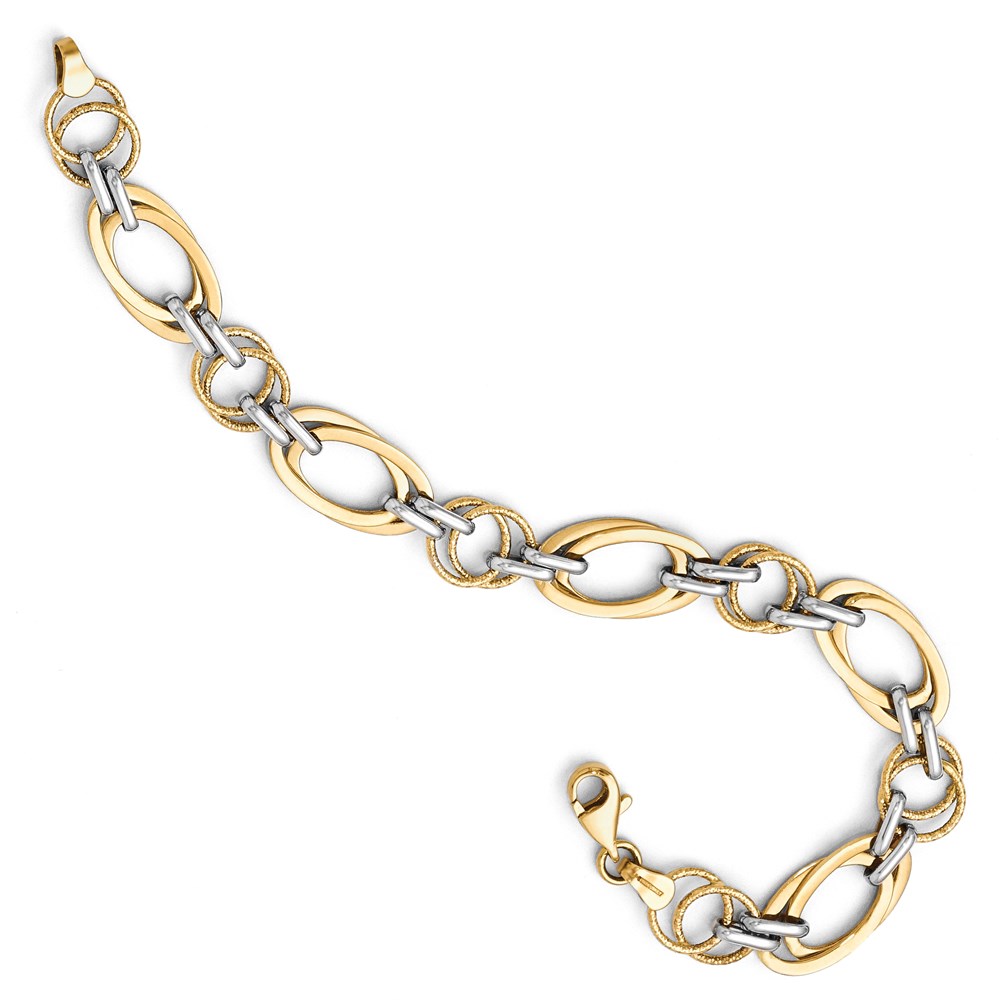 14K Two-Tone Gold Polished Textured Link Bracelet Image 2 Johnson Jewellers Lindsay, ON