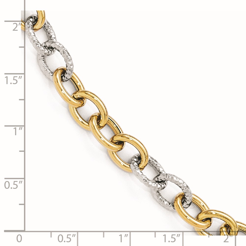 14K Two-Tone Gold Polished Textured Link Bracelet Image 3 Lennon's W.B. Wilcox Jewelers New Hartford, NY