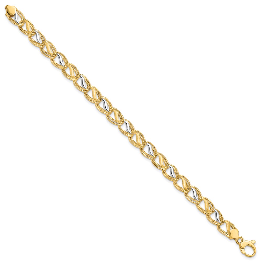 14K Two-Tone Gold Polished Textured Bracelet Image 2 Lennon's W.B. Wilcox Jewelers New Hartford, NY
