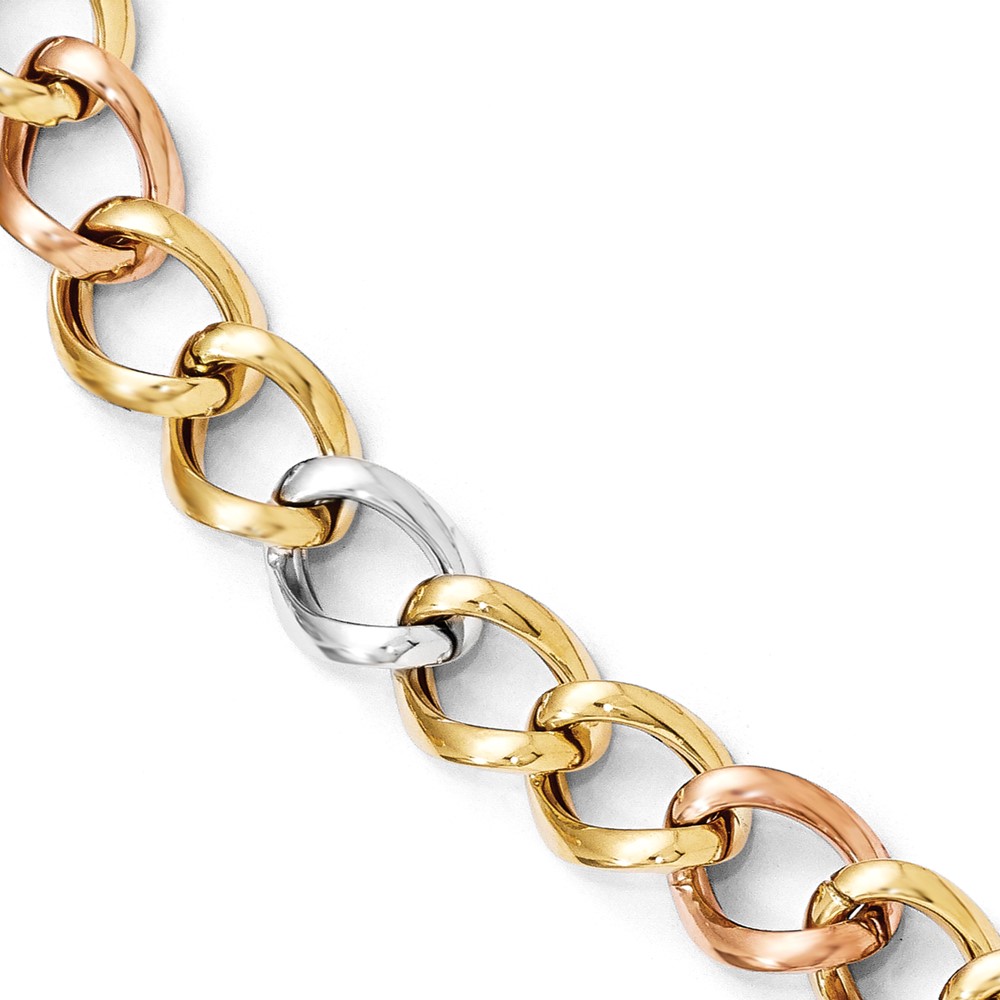 14K Tri-Color Gold Polished Link Bracelet Raleigh Diamond Fine Jewelry Raleigh, NC