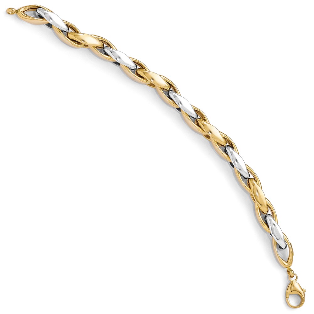 14K Two-Tone Gold Polished Link Bracelet Image 2 Raleigh Diamond Fine Jewelry Raleigh, NC