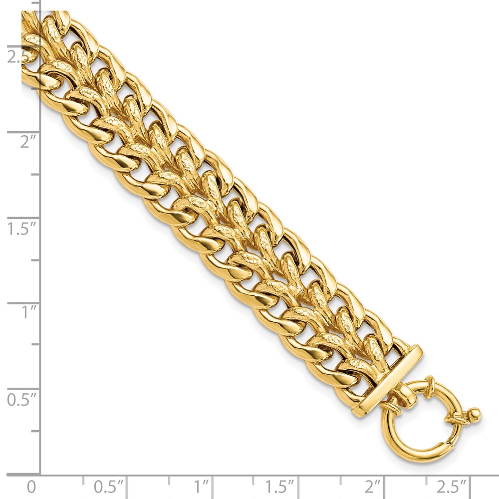 14K Yellow Gold Polished Textured Link Bracelet Image 4 Lennon's W.B. Wilcox Jewelers New Hartford, NY