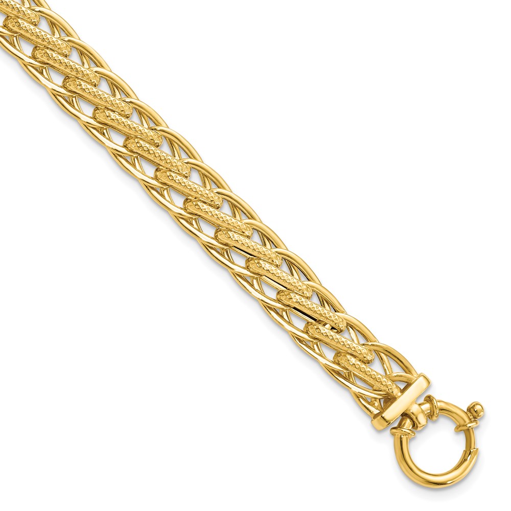 14K Yellow Gold Polished Textured Link Bracelet Johnson Jewellers Lindsay, ON