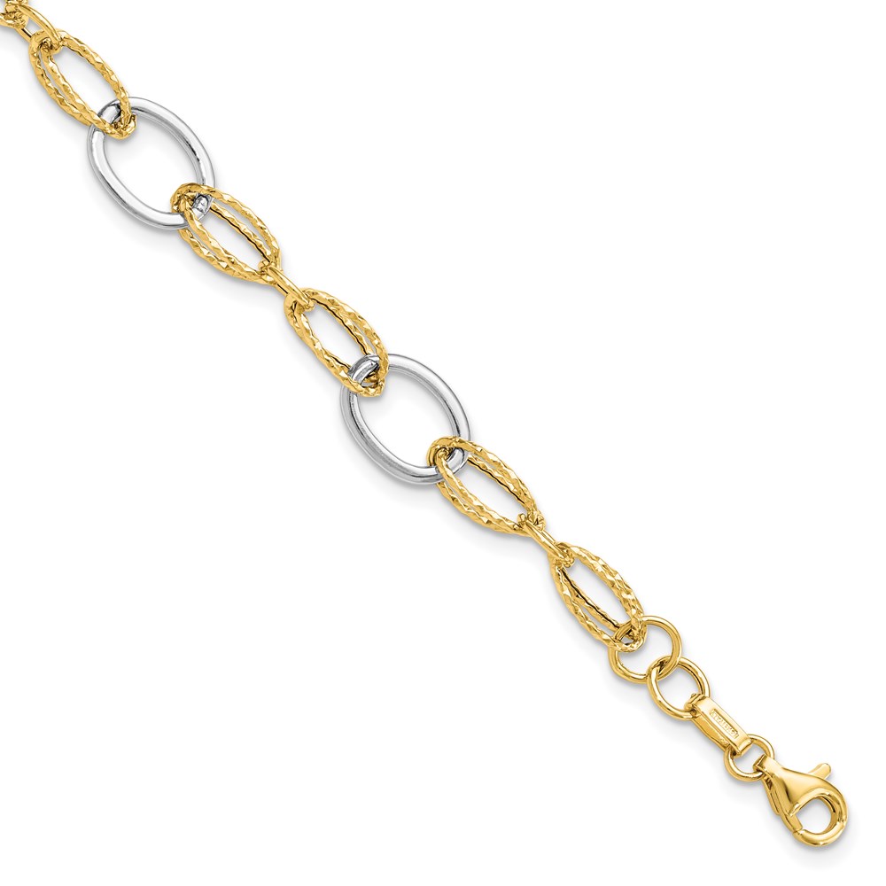 14K Two-Tone Gold Polished Textured Link Bracelet Johnson Jewellers Lindsay, ON