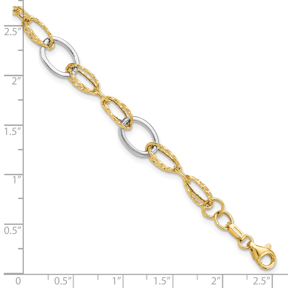 14K Two-Tone Gold Polished Textured Link Bracelet Image 4 Raleigh Diamond Fine Jewelry Raleigh, NC