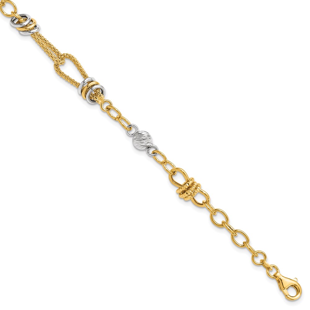 14K Two-Tone Gold Polished Textured Link Bracelet Johnson Jewellers Lindsay, ON