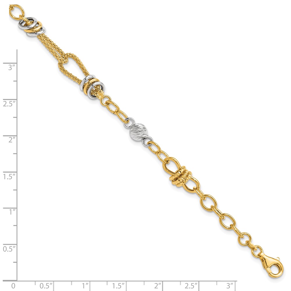 14K Two-Tone Gold Polished Textured Link Bracelet Image 4 Johnson Jewellers Lindsay, ON