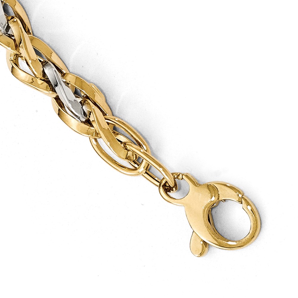 14K Two-Tone Gold Polished Link Bracelet Image 3 Raleigh Diamond Fine Jewelry Raleigh, NC