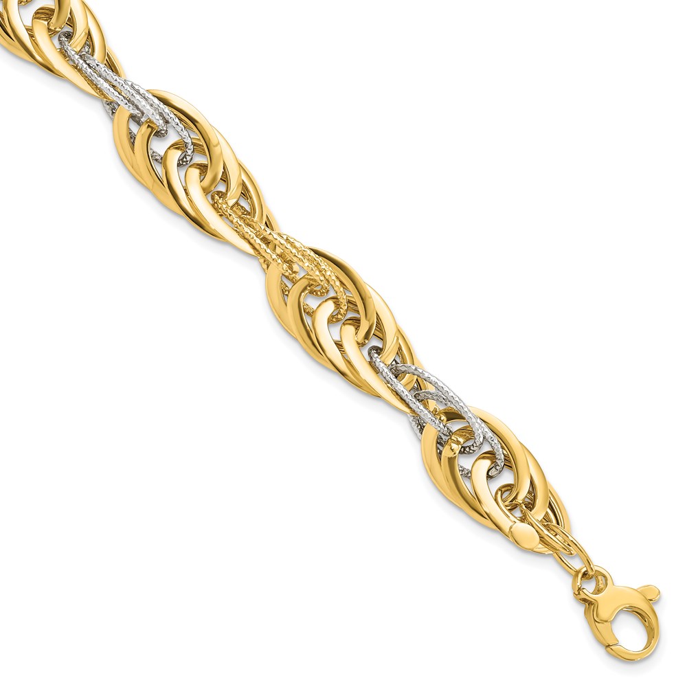 14K Two-Tone Gold Polished Link Bracelet Lennon's W.B. Wilcox Jewelers New Hartford, NY