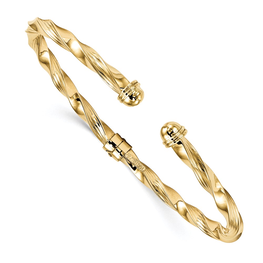 14K Yellow Gold Polished Textured Bangle Bracelet Johnson Jewellers Lindsay, ON