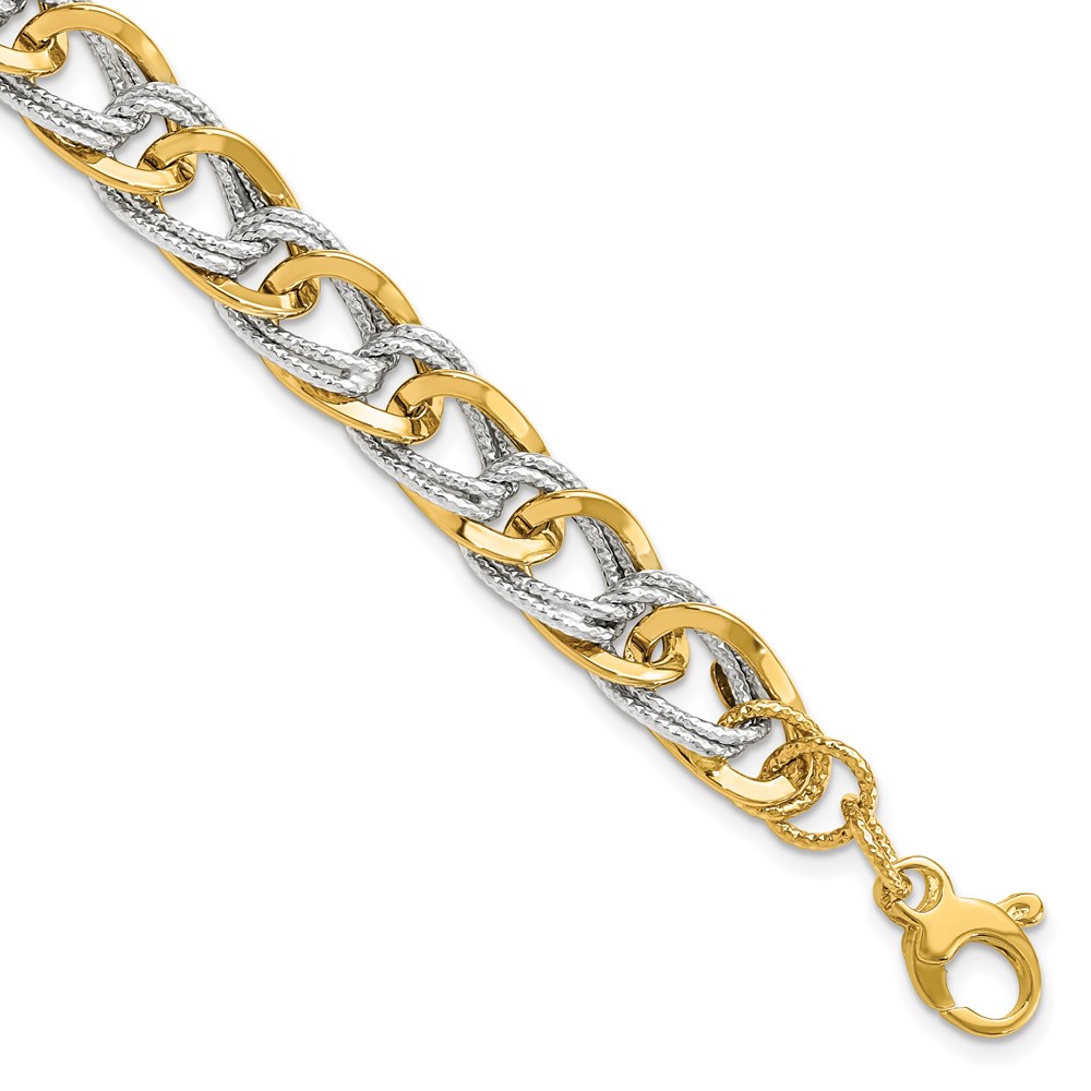 14K Two-Tone Gold Polished Textured Link Bracelet Raleigh Diamond Fine Jewelry Raleigh, NC