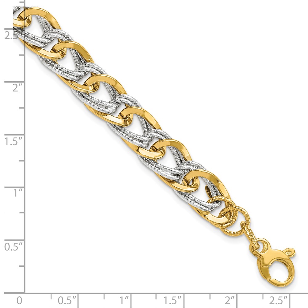 14K Two-Tone Gold Polished Textured Link Bracelet Image 2 Raleigh Diamond Fine Jewelry Raleigh, NC