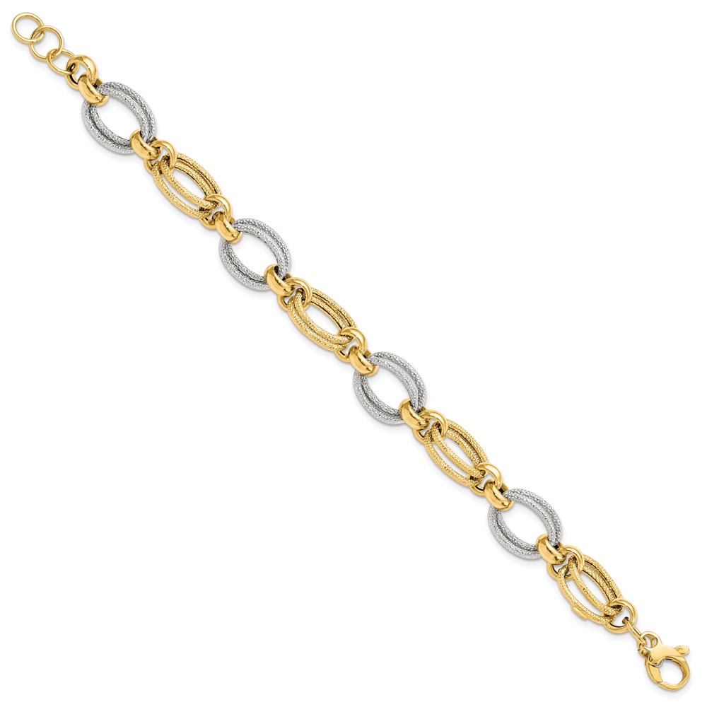 14K Two-Tone Gold Polished Textured Link Bracelet Image 2 Johnson Jewellers Lindsay, ON