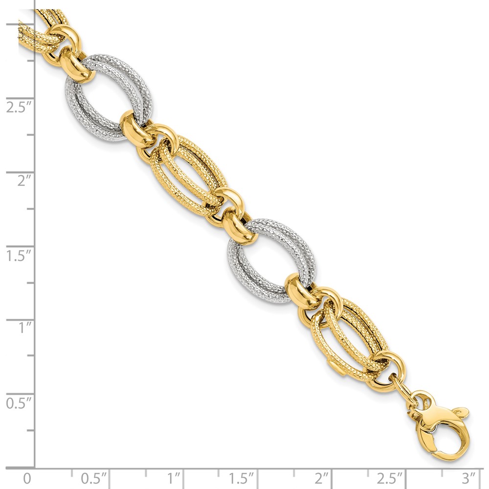 14K Two-Tone Gold Polished Textured Link Bracelet Image 3 Johnson Jewellers Lindsay, ON