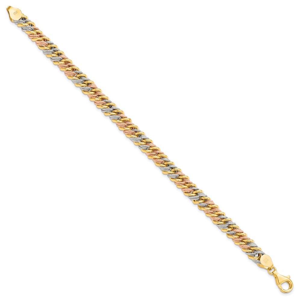 14K Tri-Color Gold Polished Textured Link Bracelet Image 2 Raleigh Diamond Fine Jewelry Raleigh, NC