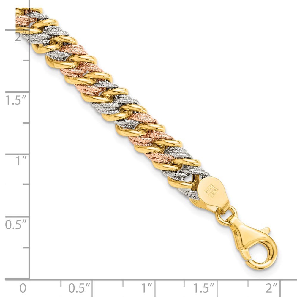 14K Tri-Color Gold Polished Textured Link Bracelet Image 3 Raleigh Diamond Fine Jewelry Raleigh, NC