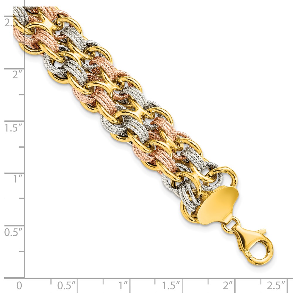 14K Tri-Color Gold Polished Textured Link Bracelet Image 3 Johnson Jewellers Lindsay, ON