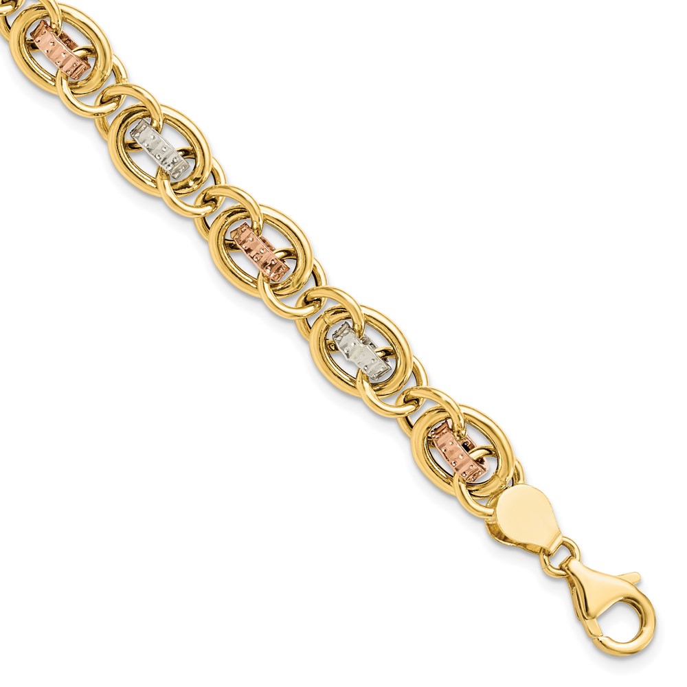 14K Tri-Color Gold Polished Textured Link Bracelet Raleigh Diamond Fine Jewelry Raleigh, NC
