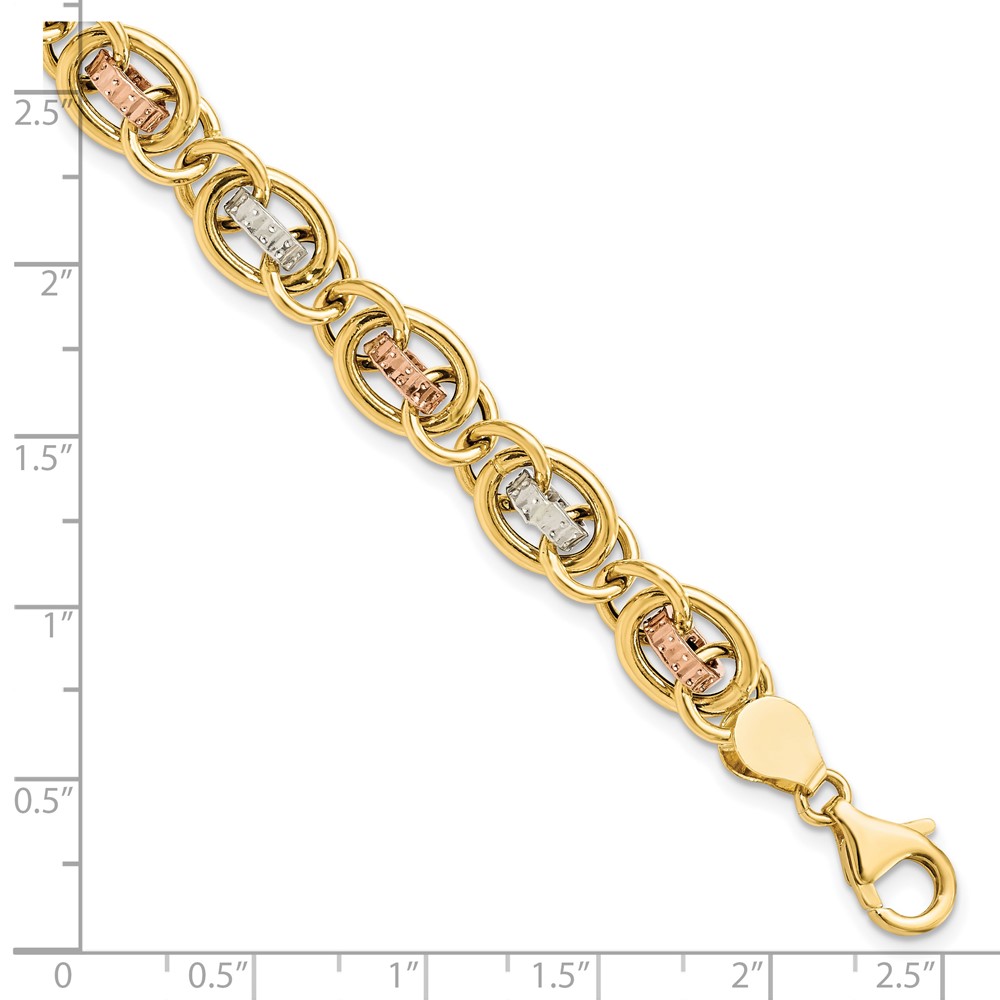 14K Tri-Color Gold Polished Textured Link Bracelet Image 2 Lennon's W.B. Wilcox Jewelers New Hartford, NY