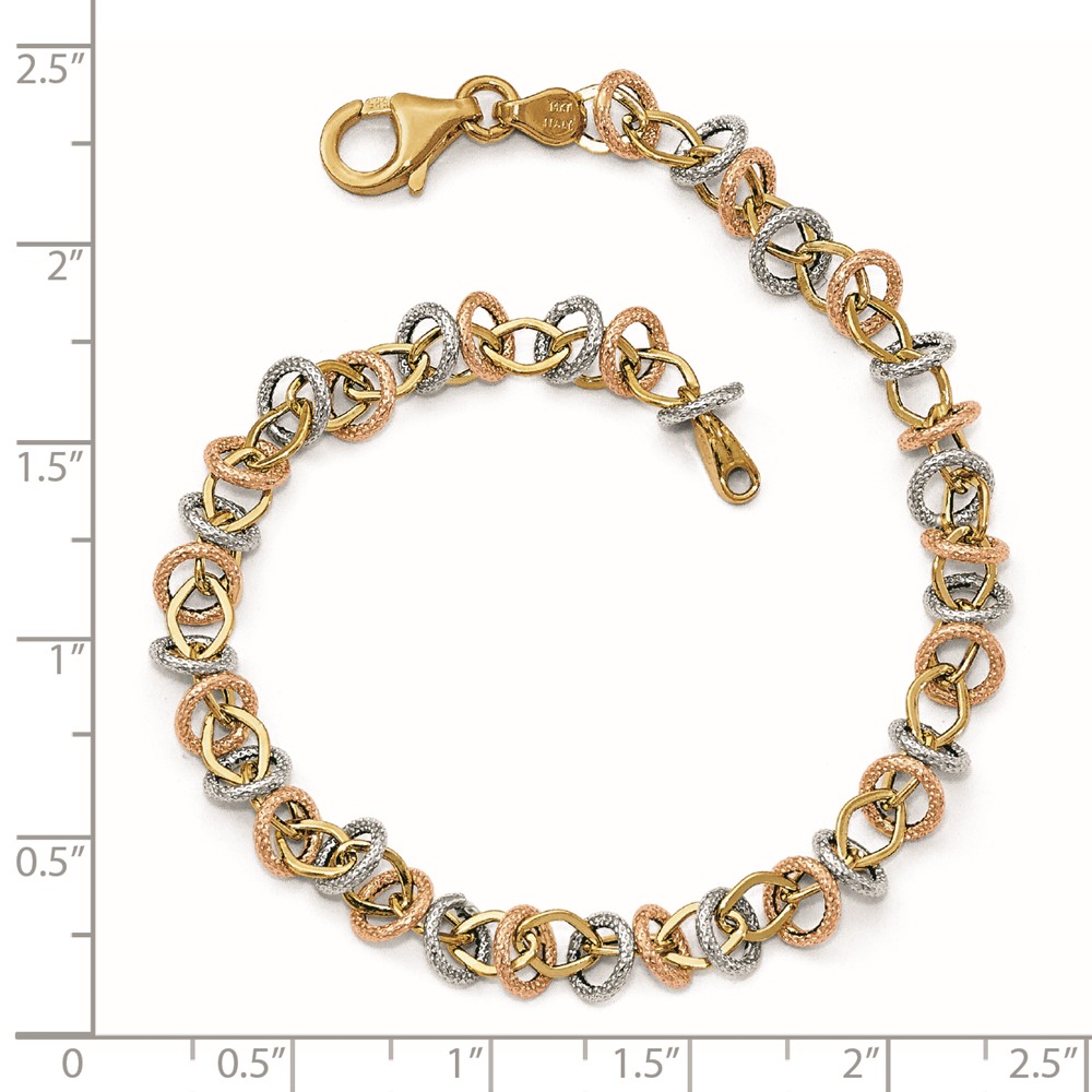 14K Tri-Color Gold Polished Textured Link Bracelet Image 2 Linwood Custom Jewelers Linwood, NJ