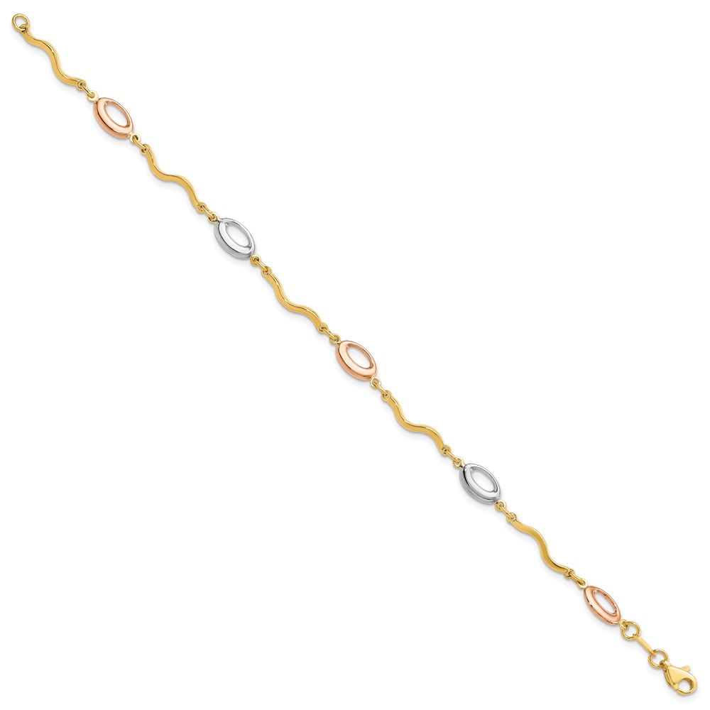 14K Tri-Color Gold Polished Link Bracelet Image 2 Raleigh Diamond Fine Jewelry Raleigh, NC