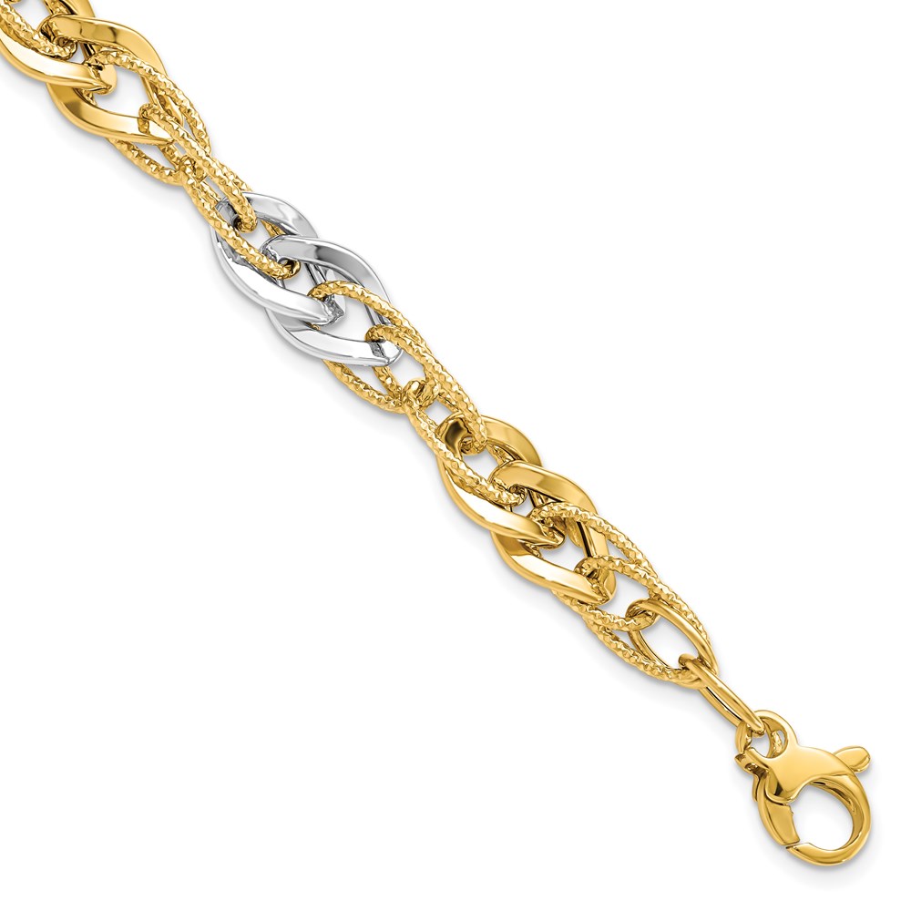 14K White Gold Polished Textured Link Bracelet Johnson Jewellers Lindsay, ON