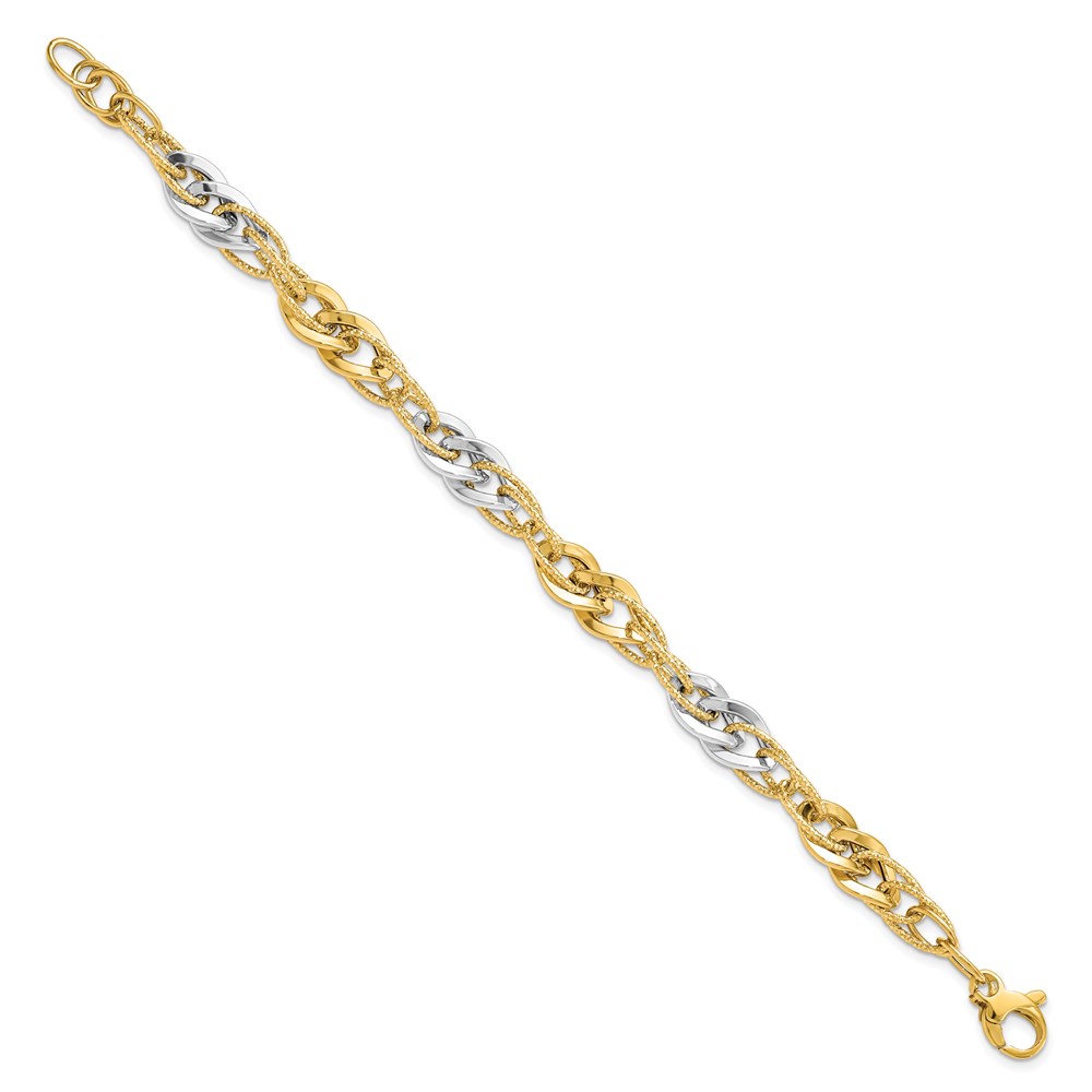 14K White Gold Polished Textured Link Bracelet Image 2 Johnson Jewellers Lindsay, ON