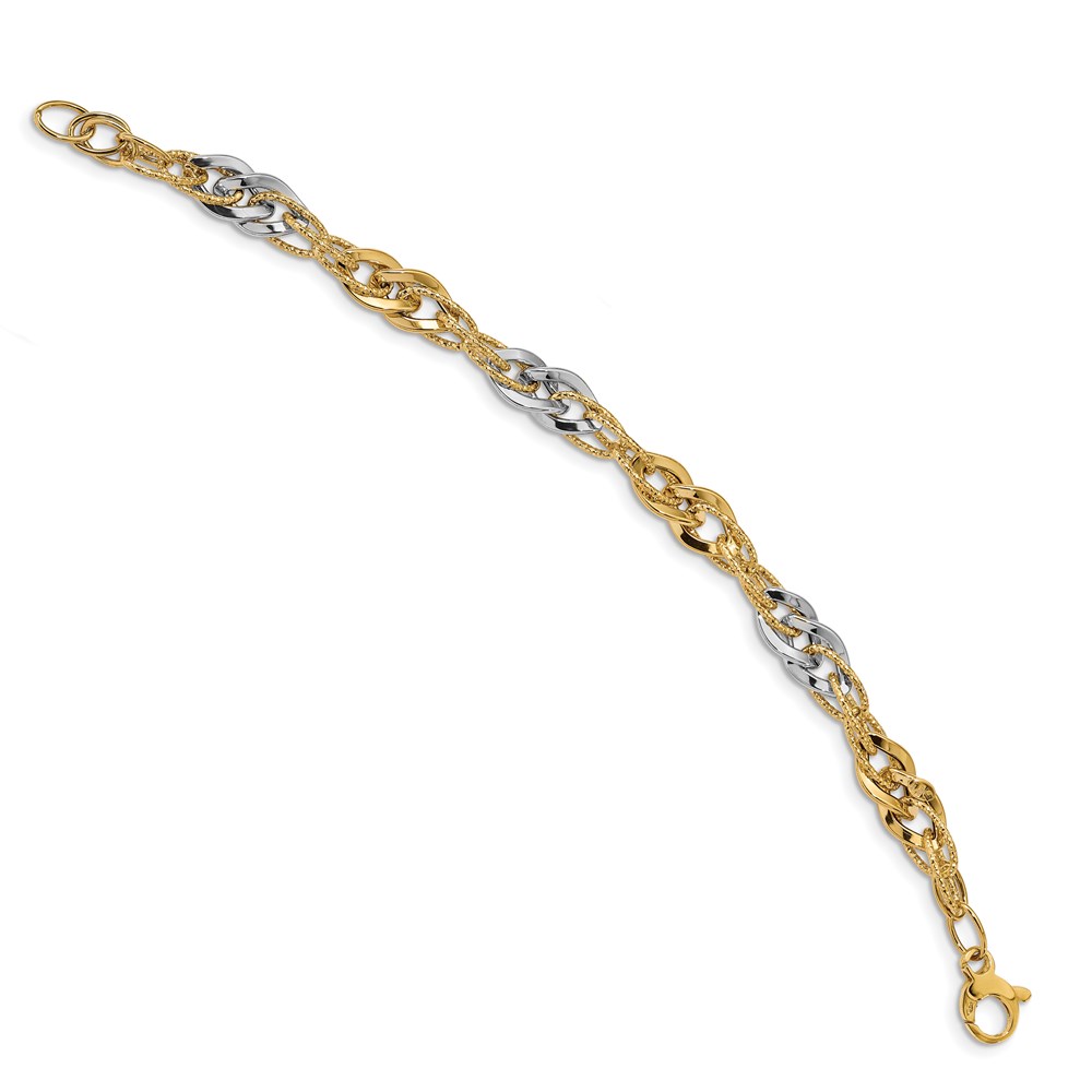 14K White Gold Polished Textured Link Bracelet Image 3 Raleigh Diamond Fine Jewelry Raleigh, NC