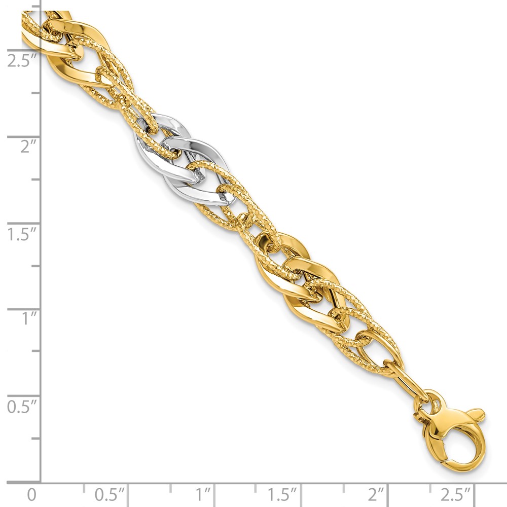 14K White Gold Polished Textured Link Bracelet Image 4 Raleigh Diamond Fine Jewelry Raleigh, NC