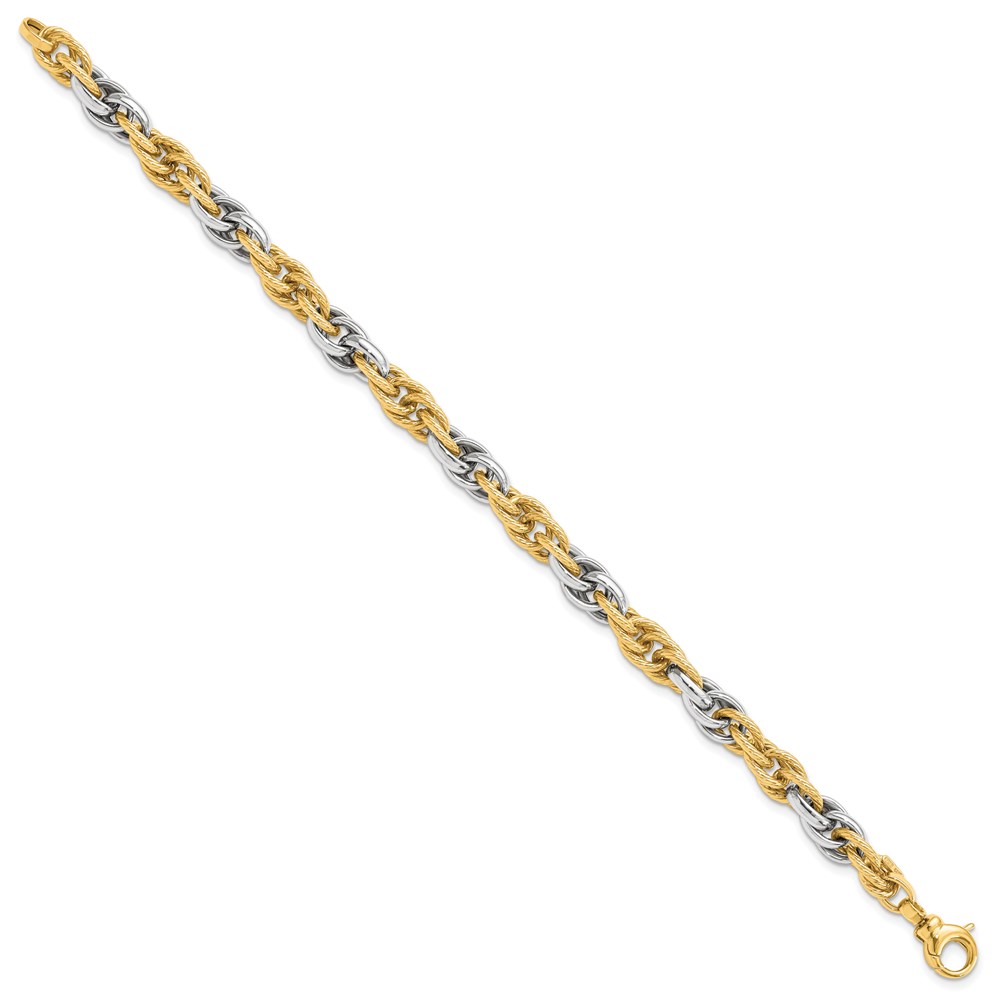 14K Two-Tone Gold Polished Textured Link Bracelet Image 2 Lennon's W.B. Wilcox Jewelers New Hartford, NY