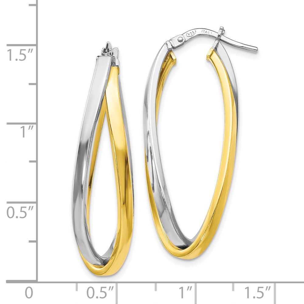 Gold-Tone Sterling Silver Polished Hoop Earrings Image 3 Brummitt Jewelry Design Studio LLC Raleigh, NC