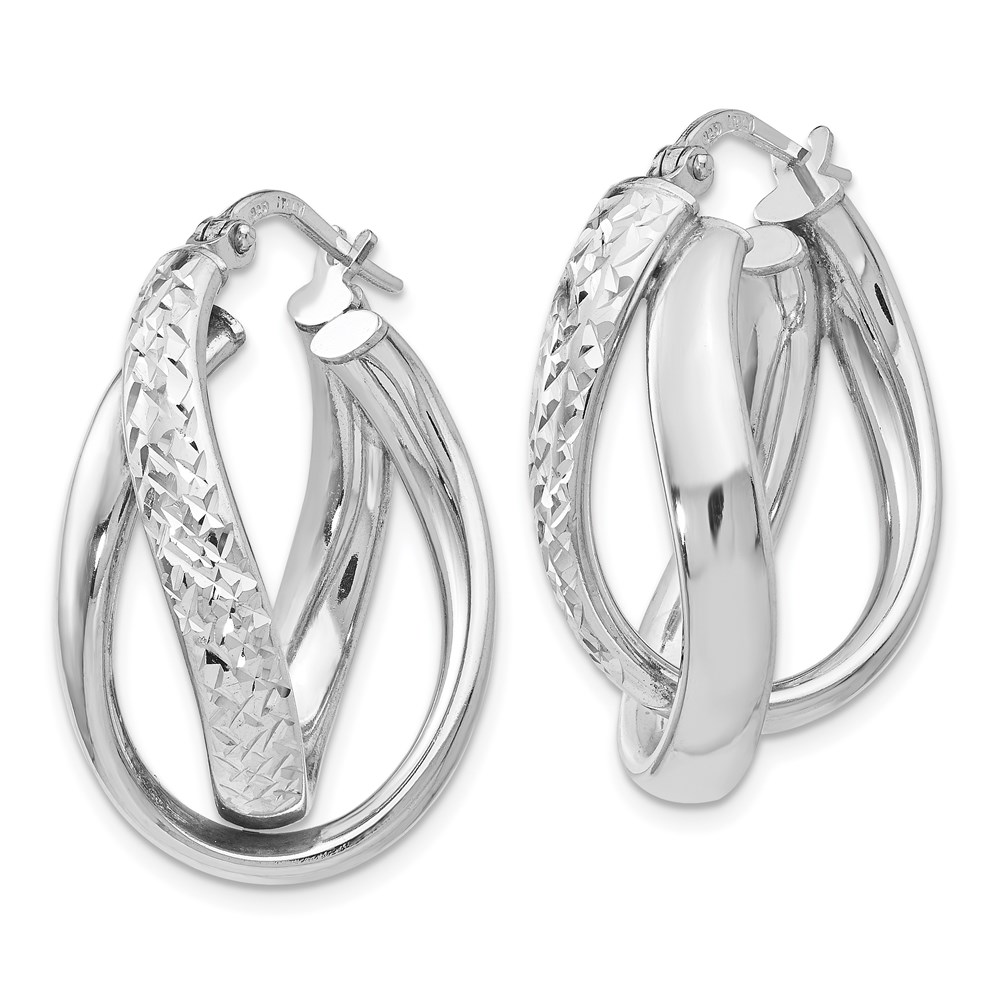 Sterling Silver Polished Textured Hoop Earrings Image 2 Brummitt Jewelry Design Studio LLC Raleigh, NC