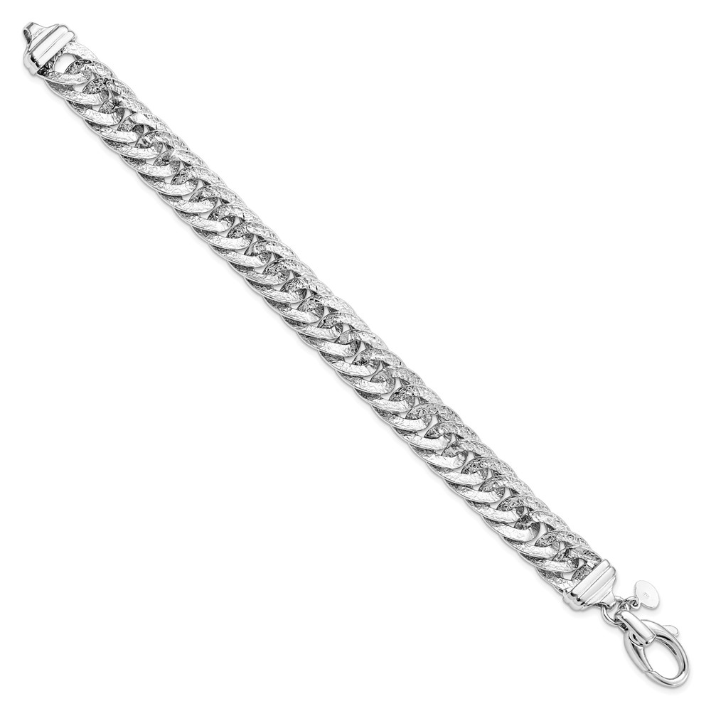 Sterling Silver Polished Textured Link Bracelet Image 2 Biondi Diamond Jewelers Aurora, CO