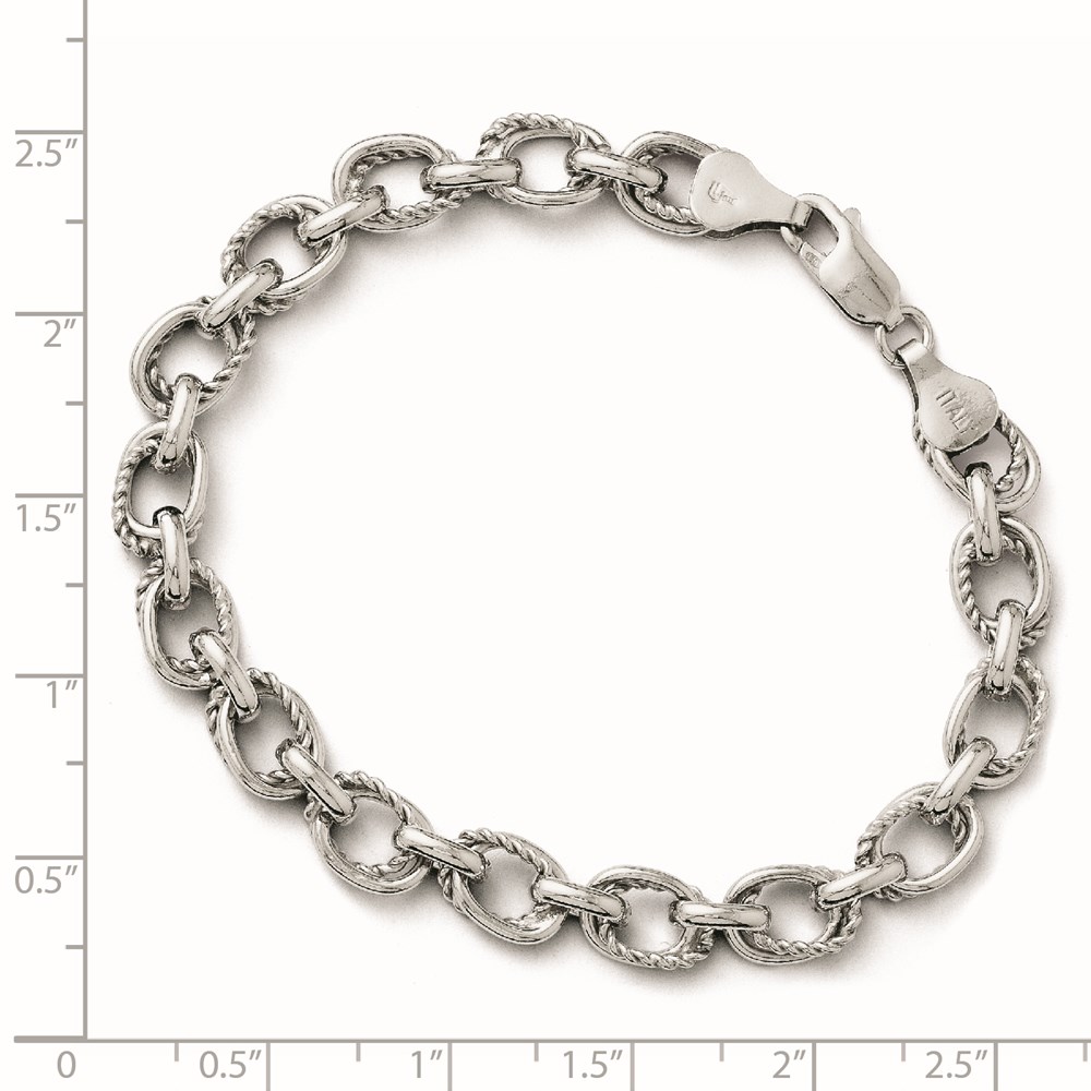 Sterling Silver Polished Textured Link Bracelet Image 2 Brummitt Jewelry Design Studio LLC Raleigh, NC