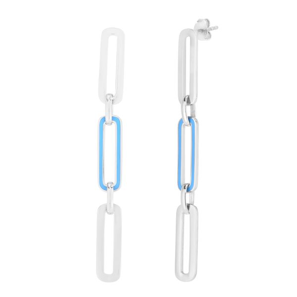 Silver Blue Enamel Paperclip Earrings J. Anthony Jewelers Neenah, WI