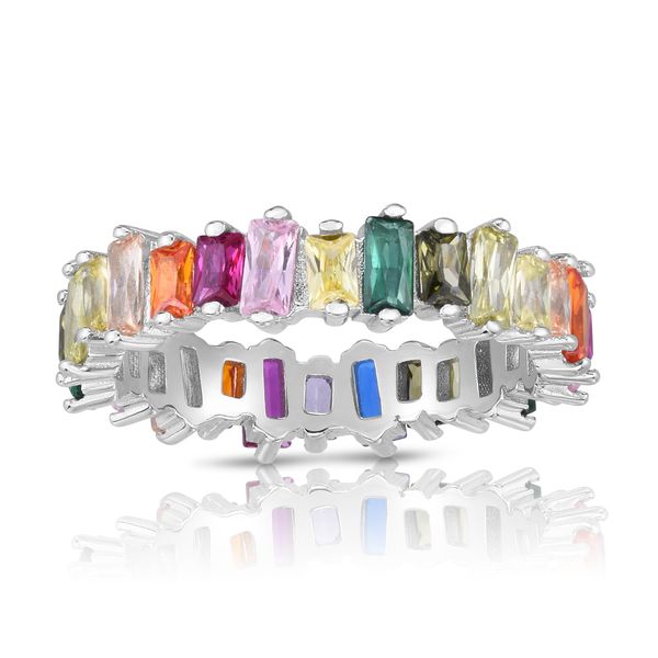 Silver Rainbow CZ Scattered Baguette Ring John Herold Jewelers Randolph, NJ