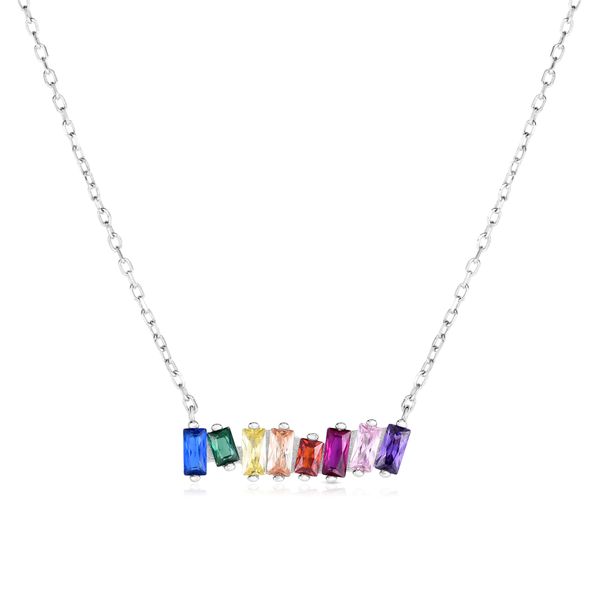 Silver Rainbow CZ Scattered Baguette Short Bar Necklace  Adair Jewelers  Missoula, MT