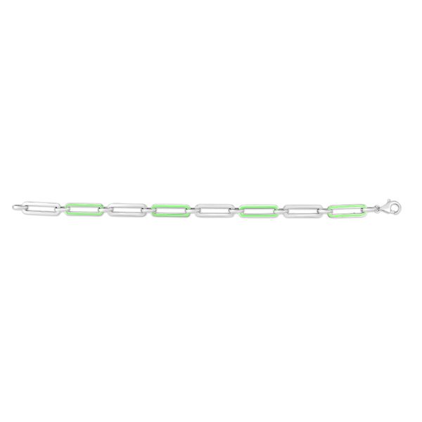 Silver Green Enamel Paperclip Bracelet Parris Jewelers Hattiesburg, MS