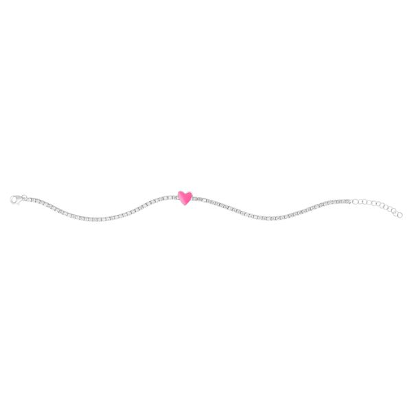 Silver Pink Enamel Heart CZ Bracelet Parris Jewelers Hattiesburg, MS