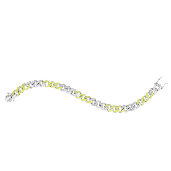Silver Yellow Enamel CZ Miami Cuban Bracelet Parris Jewelers Hattiesburg, MS