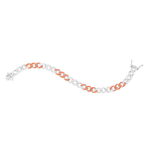 Silver Orange Enamel Miami Cuban Bracelet  Parris Jewelers Hattiesburg, MS