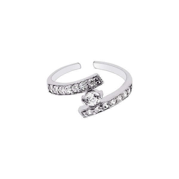 Silver CZ Bypass Toe Ring with Round Solitaire CZ The Jewelry Source El Segundo, CA