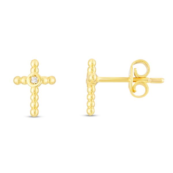 14K Gold Diamond Cross Popcorn Studs Earrings Dondero's Jewelry Vineland, NJ