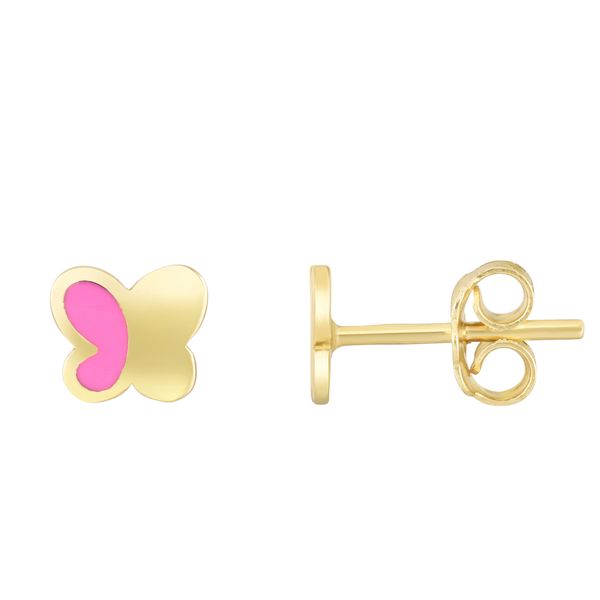14K Butterfly Pink Enamel Earrings Lewis Jewelers, Inc. Ansonia, CT