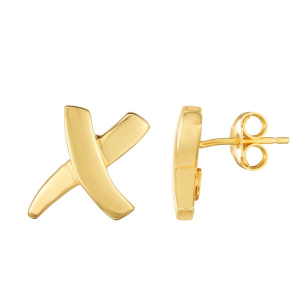14K Gold Sculpted X Earrings John Herold Jewelers Randolph, NJ