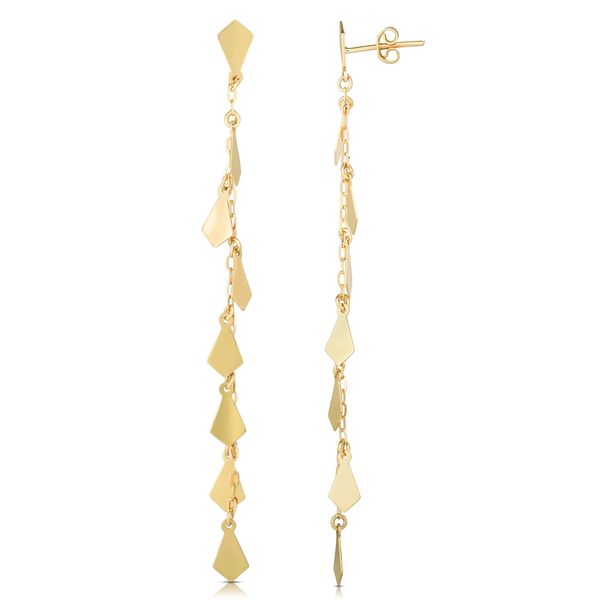 14K Gold Mirror Chain Diamond Shape Drop Earrings John Herold Jewelers Randolph, NJ