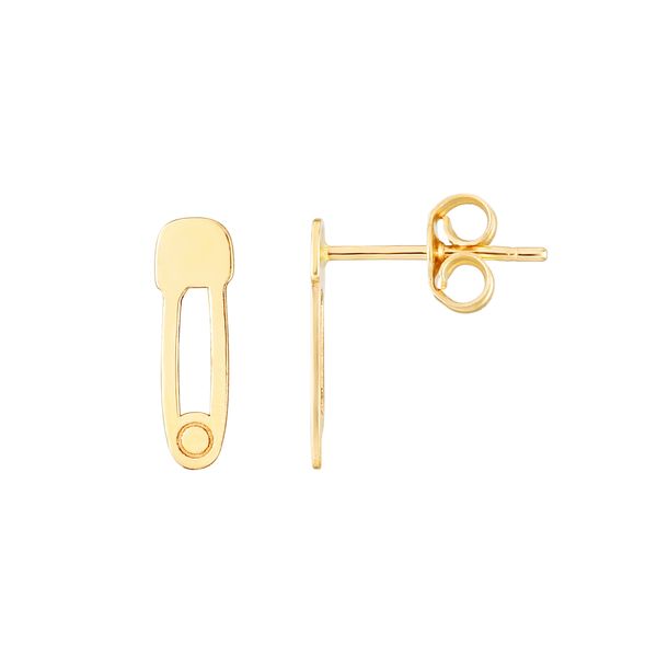 14K Gold Polished Safety Pin Stud Earring John Herold Jewelers Randolph, NJ