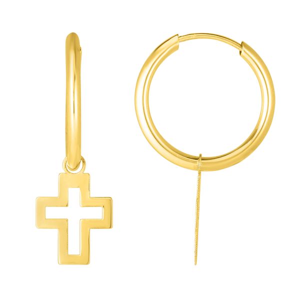 14K Gold Polished Cross Dangle Hoop Adair Jewelers  Missoula, MT
