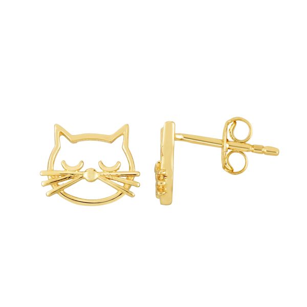 14K Gold Polished Cat Face Stud Earring John Herold Jewelers Randolph, NJ