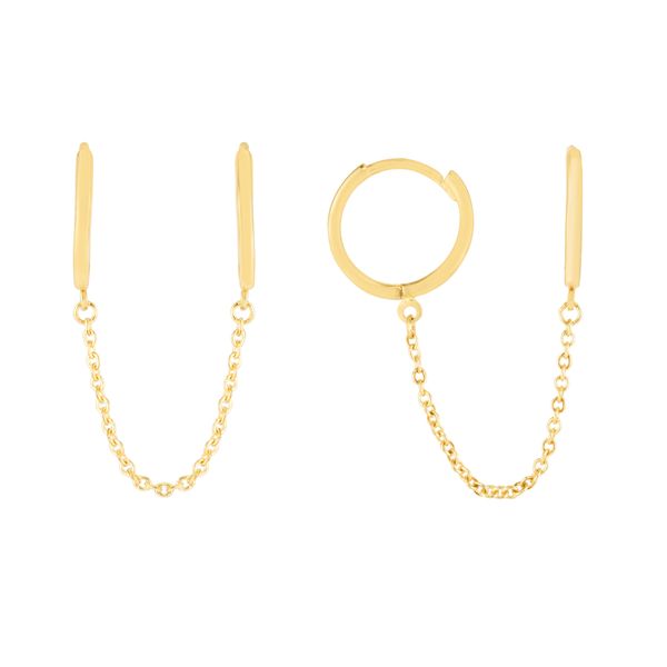 14K Double Pierced Chain Huggies Carroll / Ochs Jewelers Monroe, MI
